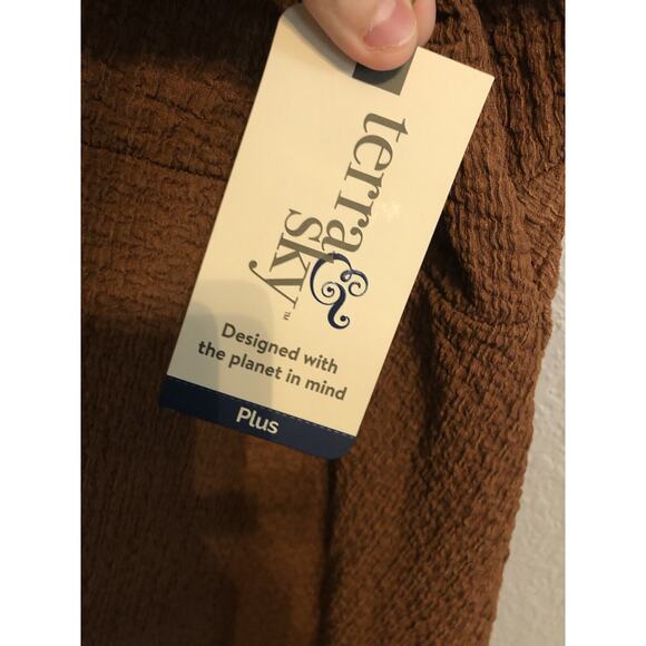 Terra & Sky Womens Crinkle Tie Dress 4X Saddle Brown Flutter Feminine Romantic - Picture 3 of 8